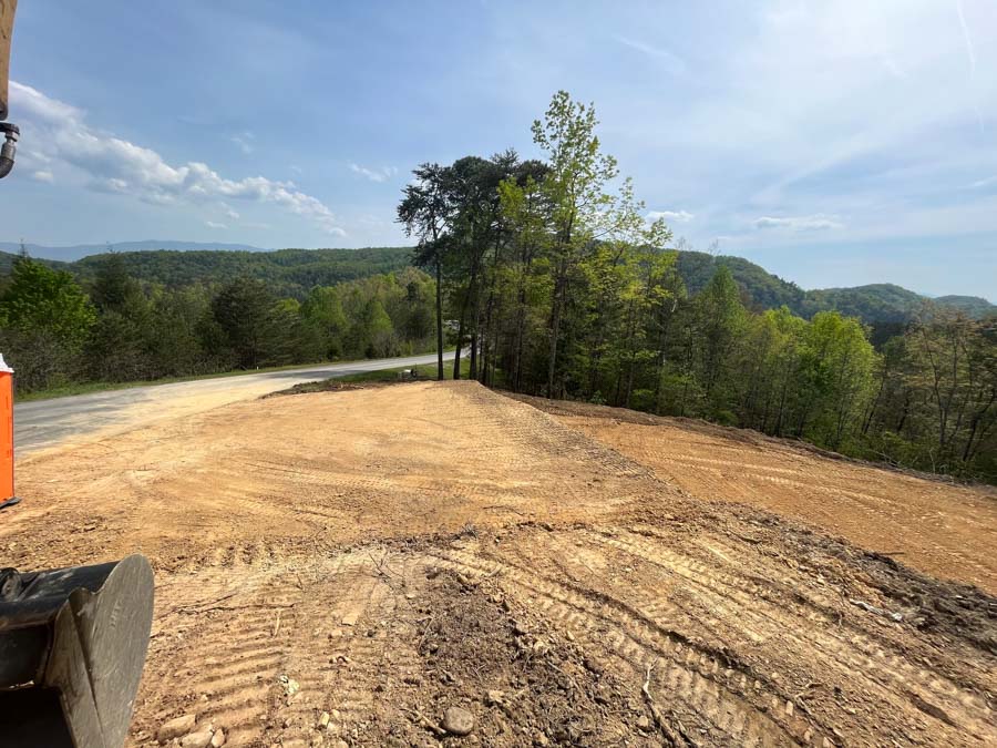 Graded residential lot with mountain views, seen from the excavator: residential excavation by Rooney Excavating of Seymour, TN